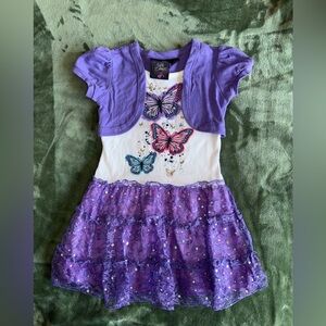 Vintage Girl’s Size 4 Y2K Purple Butterfly Dress with Bolero and Sequins